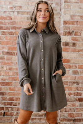 Simply Taupe Waffle Knit Shirt Tunic Dress LC6126438-P6017