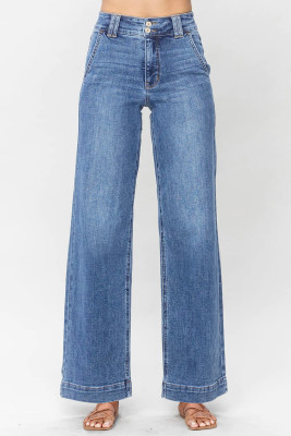 Sky Blue Double Button Zip Fly Straight Leg Jeans LC7875458-P304