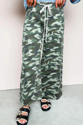 Green Camouflage Print Wide Leg Drawstring Denim Pants LC7876146-P920