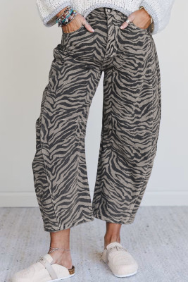 Gray Zebra Stripe Printed Wide Leg Jeans LC7876229-P1120