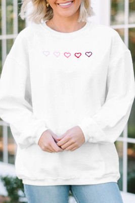 White 3d Ribbed XOXO Heart Embroidered Drop Shoulder Sweatshirt LC25320690-P1