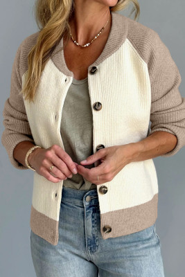 White Color Block Ribbed Knit Button Down Sweater Cardigan LC2712696-P101