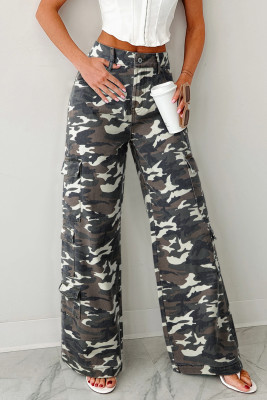 Green Camo Denim Cargo Wide Leg Pants DLM78760768-P20920