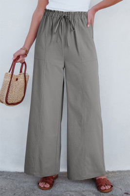 Gray Solid Color Drawstring Elastic Waist Casual Loose Pants LC7713451-P11