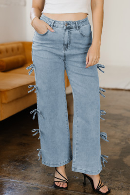 Beau Blue Bow Knot Side Detail Straight Leg Loose Jeans LC7875984-P804