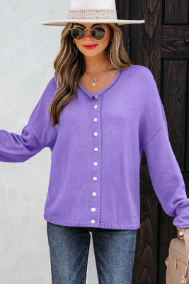 Wisteria Solid Color Knit Button Drop Shoulder Sweater Cardigan LC2712276-P208