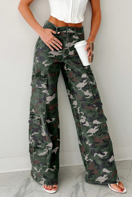 Green Camo Denim Cargo Wide Leg Pants DLM78760768-P10920