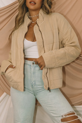 Khaki Zip-Up Pocket Quilted Jacket LC8512755-16