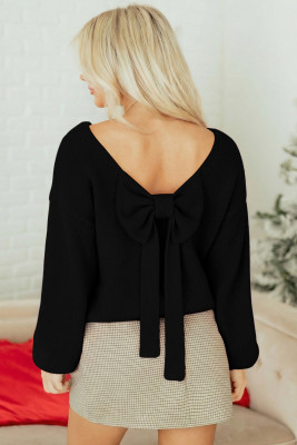 Black Bow Backless Bubble Sleeve Sweater LC2727727-P2