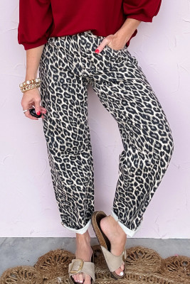 Black Leopard Print Barrel Jeans LC7876127-P220
