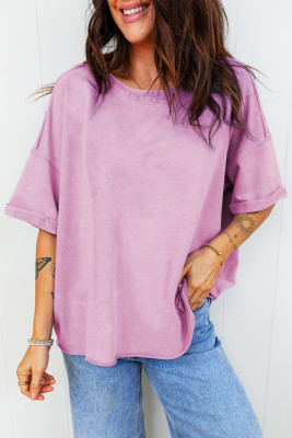 Lavendula Mineral Wash Drop Shoulder Raw Edge Loose Tee LC25230198-P908