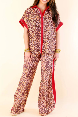 Brown Contrast Trim Leopard Top and Pant Set LC628610-P1720
