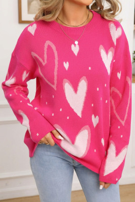 Rose Red Splendid Heart Print Valentines Day Sweater LC2728165-P6