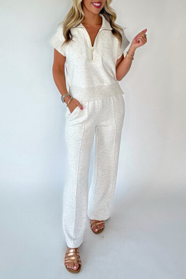 Light Grey Half Zip Polo Tee Casual Pant Set LC628725-P1011