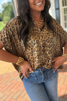 Gold Metallic Leopard Short Sleeve Casual Shirt LC2557093-P101220