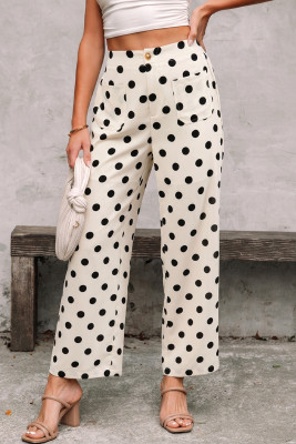White Polka Dot Print Patched Pocket Mid-rise Straight Leg Pants LC7714170-P1