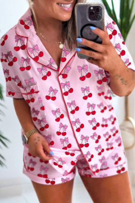 Pink Cherry/Bow Print Short Pajama Set LC151974-P1020