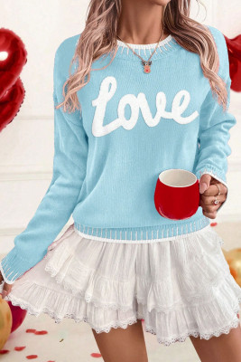 Light Blue Valentine Love Chenille Letter Graphic Sweater LC2728161-P4