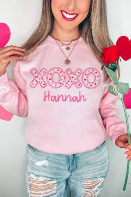 Pink Playful XOXO Letter Embroidered Hannah Pullover Sweatshirt LC25321137-10