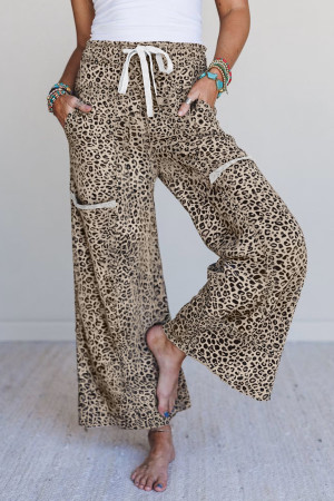 Khaki Animal Print Wide Leg Terry Knit Pants LC7714355-P1620