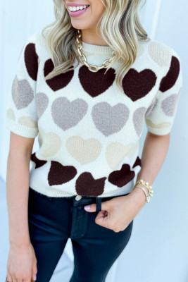 White Valentine Heart Short Sleeve Sweater LC2771357-P1
