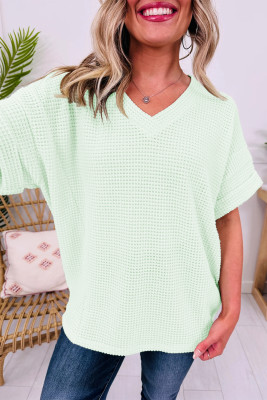 Clearly Aqua Waffle V Neck Short Sleeve Knit Top LC25135367-P2709