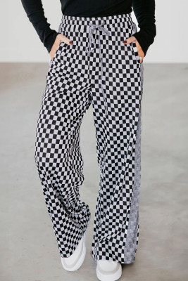 White Checkerboard Drawstring Waist Casual Pants LC7714266-P122