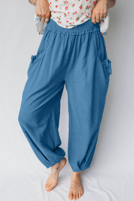 Prussian Blue Smocked Waist Casual Jogger Style Pants LC7714253-P505