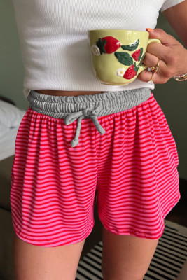 Rose Stripe Contrast Elastic Waist Casual Ribbed Shorts LC7311388-P619