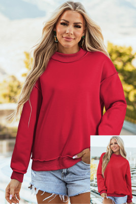 Racing Red Oversize Drop Shoulder Reversible Mock Neck Sweatshirt LC25320997-P603
