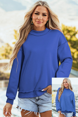 Dark Blue Oversize Drop Shoulder Reversible Mock Neck Sweatshirt LC25320997-P5
