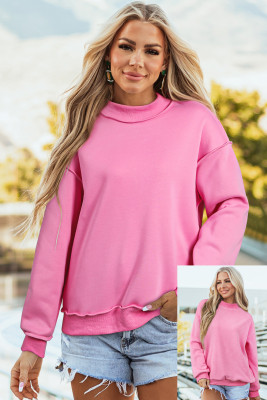 Bright Pink Oversize Drop Shoulder Reversible Mock Neck Sweatshirt LC25320997-P106