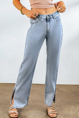 Sky Blue High Rise Slit Anklet Flare Jeans LC781923-4