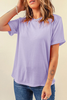 Orchid Petal Casual Plain Crew Neck Tee LC25224551-P708