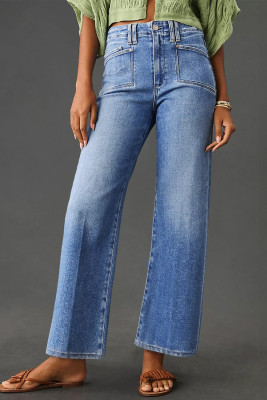 Dusk Blue Loose Straight Leg Cropped High Waist Jeans LC7875136-P704