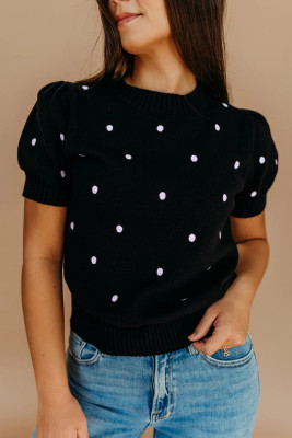 Black Elegant Polka Dot Bubble Short Sleeve Sweater LC2771242-P2