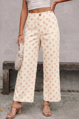 White Polka Dot Print Patched Pocket Loose Pants LC7714170-P120
