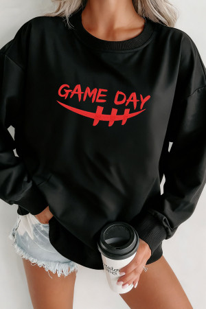 Black GAME DAY Embroidered Graphic Casual Pullover Sweatshirt LC25321174-2