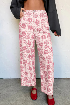 Pink Vintage Floral Print Denim Shift Pants LC7876515-P1020