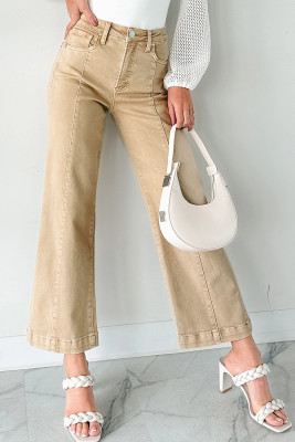 Apricot Solid Color Seamed Center Wide Leg Cropped Jeans LC7876206-P18