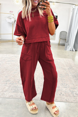 Racing Red Drop Shoulder Boxy Tee and Barrel Pants Set LC628761-P603