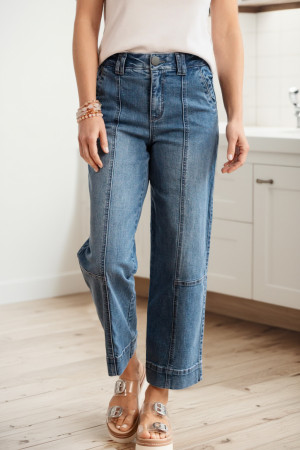 Sail Blue Exposed Stitching Straight Jeans LC7876412-P905