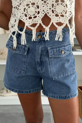 Dusk Blue Flap Pockets Denim Shorts LC7832329-P704