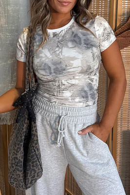 Gray Abstract Woodland Print Slim Fitted T Shirt LC25230754-P1120