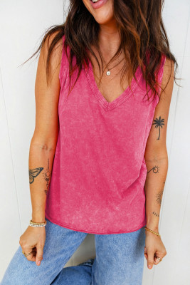 Rose Red Mineral Wash V Neck Tank Top LC25613646-P6