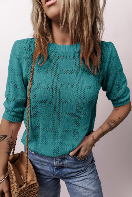 Skobeloff Plaid Pattern Crochet Knit Short Sleeve Sweater LC2724552-P1809