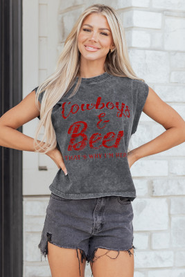 Sleet Cowboy & Beer Western Graphic Mineral Wash Tank Top LC25613641-P7011