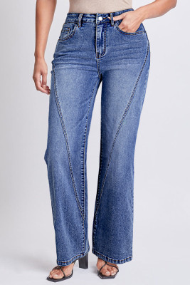Dark Blue Trendy Seam Detail Straight Leg Jeans LC7875468-P5