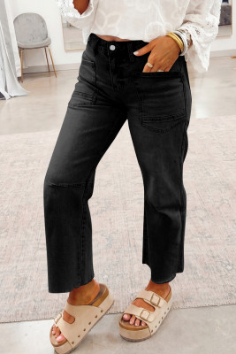 Black Frayed Cropped Straight Jeans LC7876487-P2