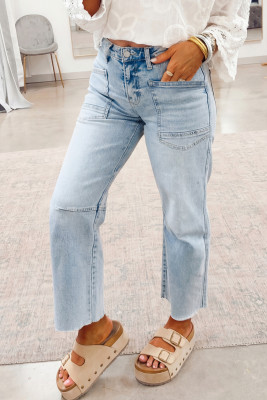 Beau Blue Frayed Cropped Straight Jeans LC7876487-P804